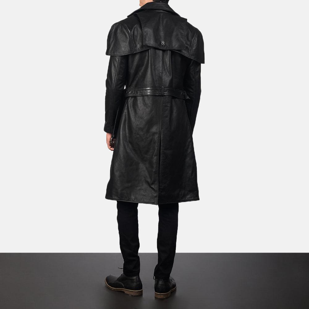 Mens Shinny Black Belted Lambskin Leather Duster Coat - Leather Loom