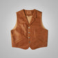 Mens Vintage Brown Sheepskin Leather Cowboy Vest - Leather Loom