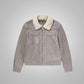 Mens White Fur Collar Grey Suede Leather Trucker Jacket - Leather Loom