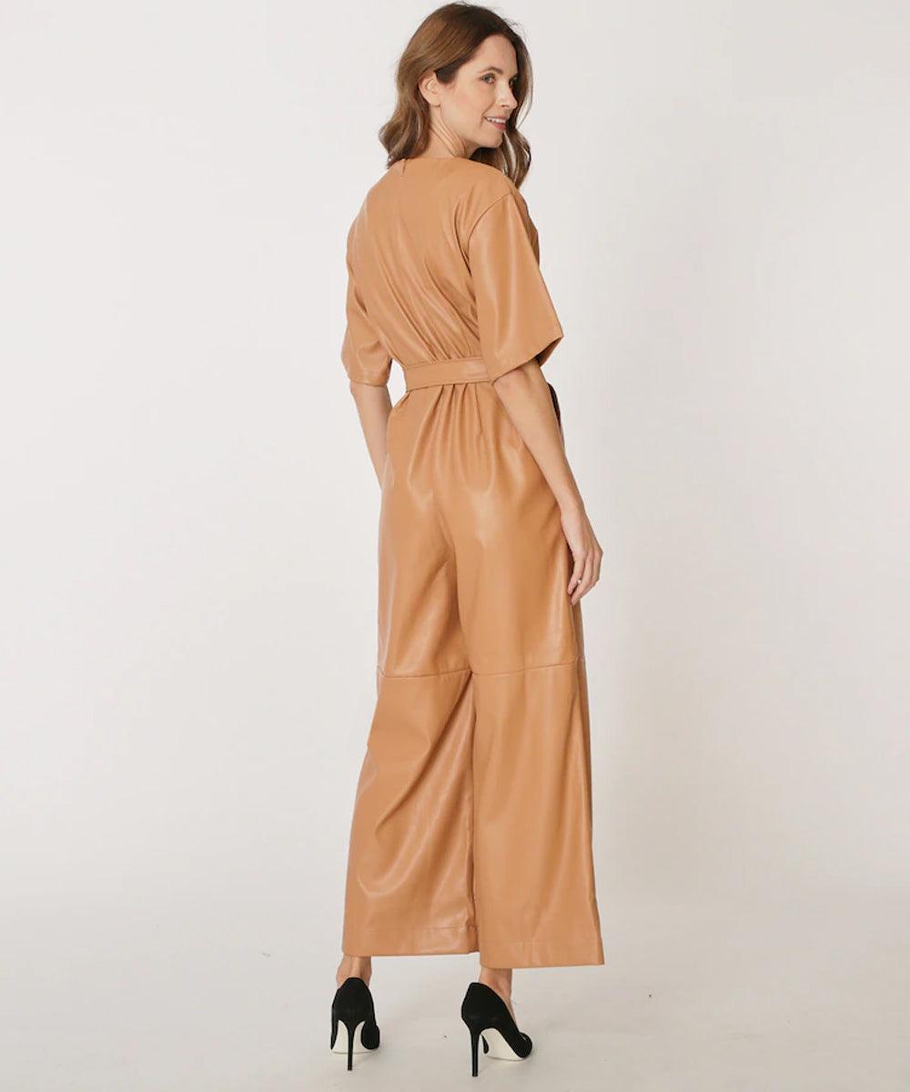 New Women's Brown Leather Jumpsuit - Leather Loom