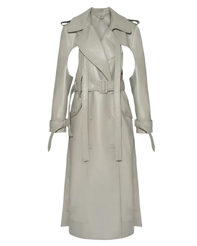 Off White Double Breasted Duster Leather Trench Coat - Leather Loom