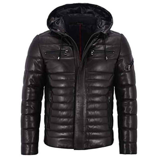 Men’s Real Leather Jacket Puffer Hooded Quilted Design 2021 - Leather Loom