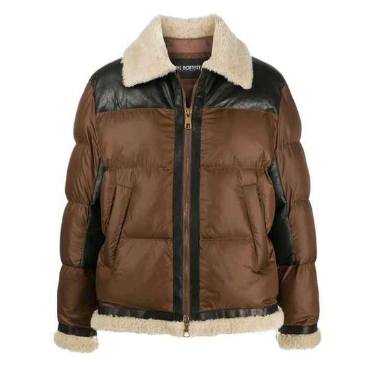 Front Full Zipped Puffer Leather Jacket For Men’s - Leather Loom