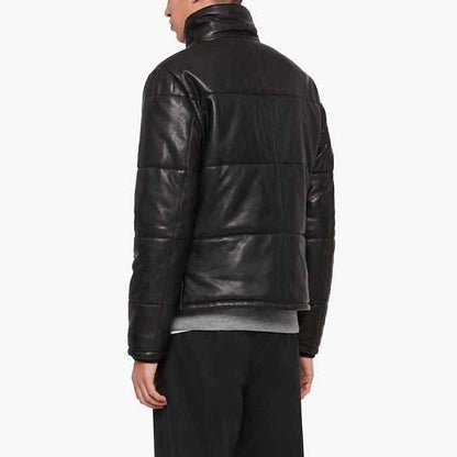 Men’s Leather Puffer Jacket Black - Leather Loom