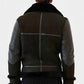 Dark Green & Black Aviator Shearling Jacket For Men - Leather Loom