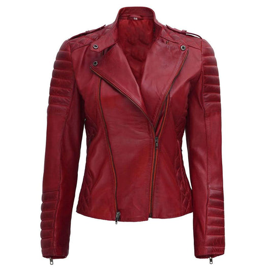 Red Women's Leather Motorcycle Jacket - Leather Loom