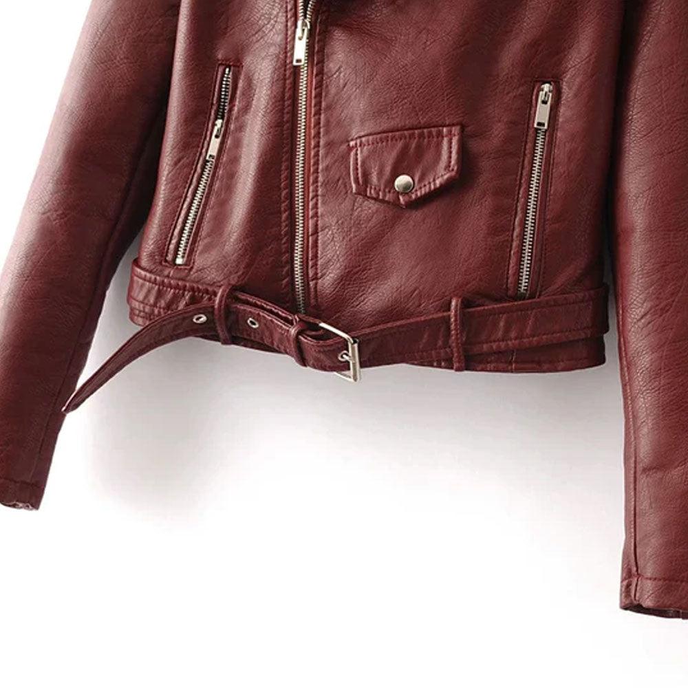 Women's Leather Biker Red Leather Jacket - Leather Loom