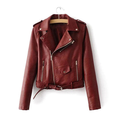 Women's Leather Biker Red Leather Jacket - Leather Loom