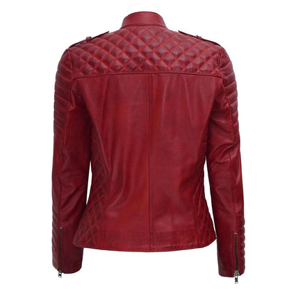 Red Women's Leather Motorcycle Jacket - Leather Loom