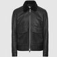 Black Shearling Collar Aviator Leather Jacket For Men - Leather Loom