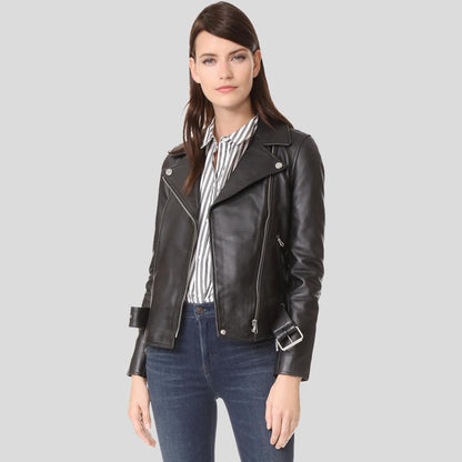 Sandra Black Biker Leather Jacket - Leather Loom