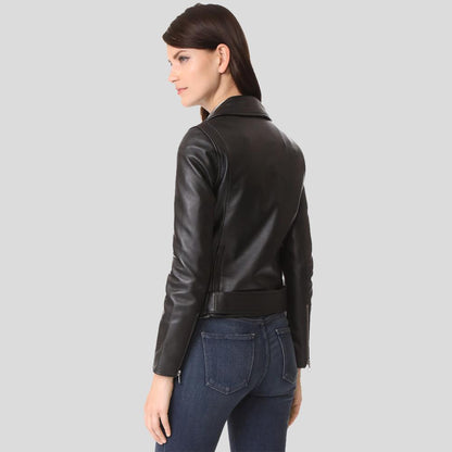 Sandra Black Biker Leather Jacket - Leather Loom