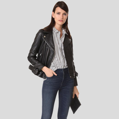 Sandra Black Biker Leather Jacket - Leather Loom