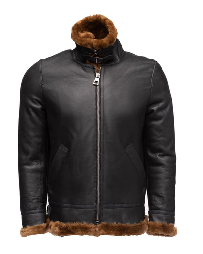 B3 Classic Ginger Brown Bomber Aviator Shearling Jacket For Men - Leather Loom