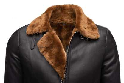 B3 Classic Ginger Brown Bomber Aviator Shearling Jacket For Men - Leather Loom