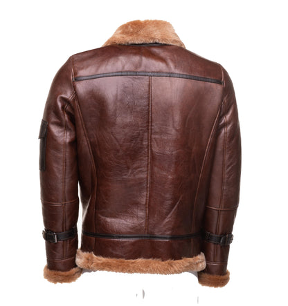 Esa Brown Shearling Sheepskin Bomber Jacket with large pockets - Leather Loom