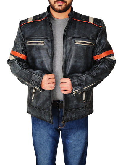 Men Distressed Black Cafe Racer Jacket - Leather Loom