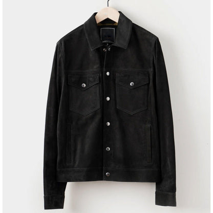 Black Men’s Suede Leather Jacket  Shirt Jeans Style - Leather Loom