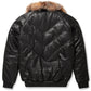 V-Bomber Jacket Black Leather w/ Crystal Fox Fur - Leather Loom