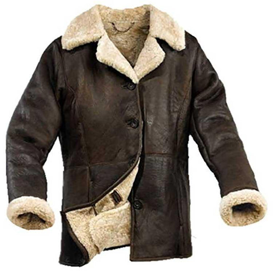 Dark Brown Aviator Fur Collar Leather Jacket For Women - Leather Loom
