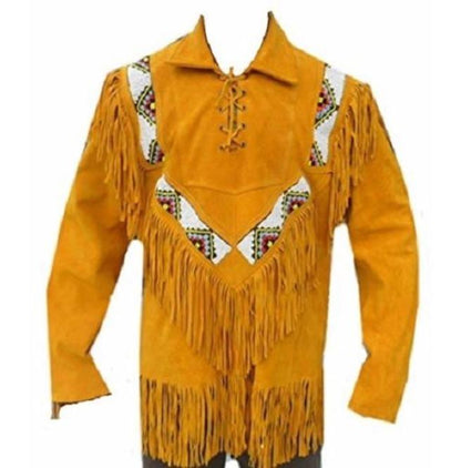 Western Men Cowboy Suede Jacket, Tan Suede Leather Jacket With Fringes - Leather Loom