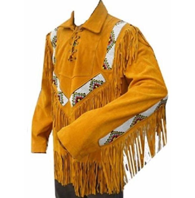 Western Men Cowboy Suede Jacket, Tan Suede Leather Jacket With Fringes - Leather Loom