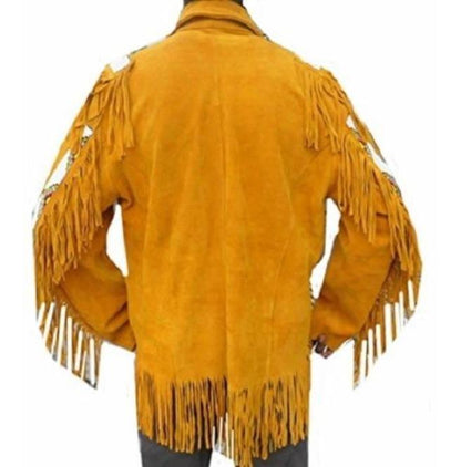 Western Men Cowboy Suede Jacket, Tan Suede Leather Jacket With Fringes - Leather Loom