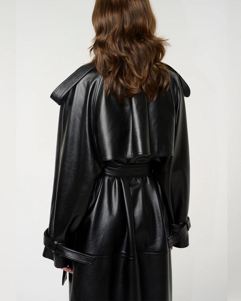 Women Black Leather Trench Coat - Leather Loom