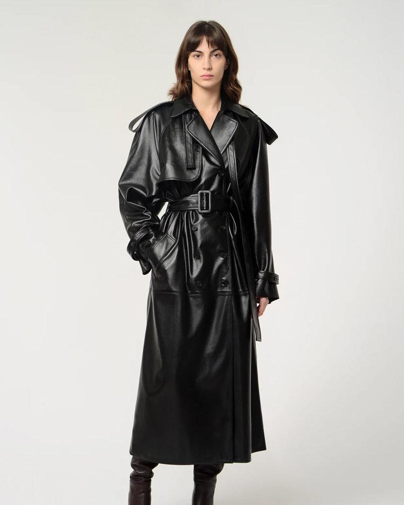 Women Black Leather Trench Coat - Leather Loom