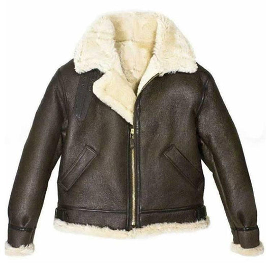 Aviator Brown Fur Shearling Leather Jacket - Leather Loom