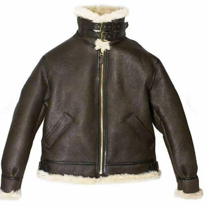 Aviator Brown Fur Shearling Leather Jacket - Leather Loom