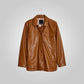 Women Brown Leather Shirt Jacket - Leather Loom