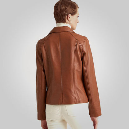 Women Brown Moto Lambskin Motorcycle Jacket - Leather Loom