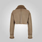 Women Cropped Brown Leather Jacket With Fur - Leather Loom
