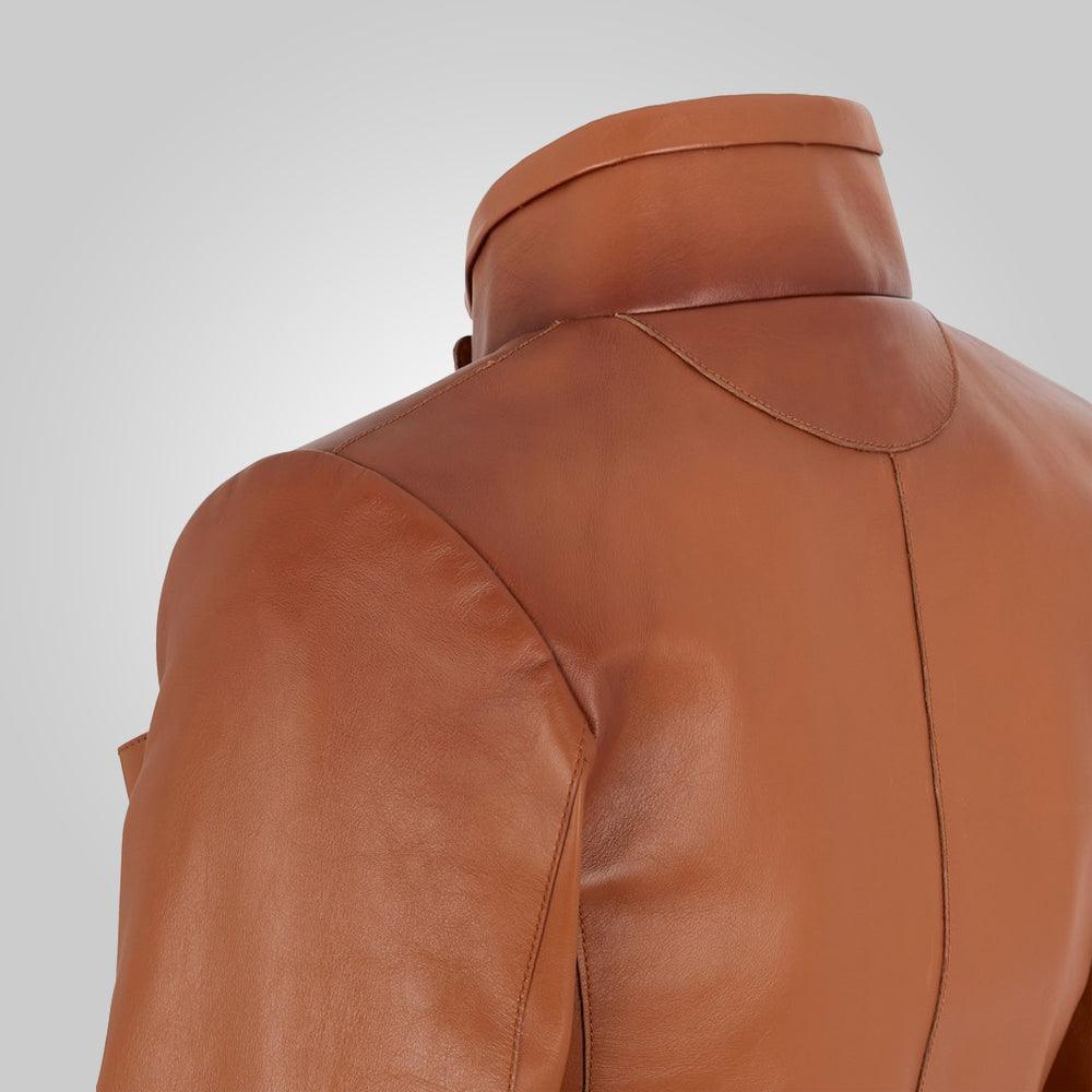 Women Cropped Goatskin Brown Leather Jacket - Leather Loom