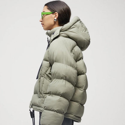 Women Dull Green Puffer Jacket - Leather Loom