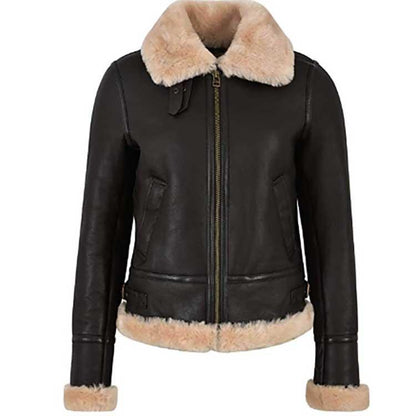 Aviator Flying Real Sheepskin Leather Jacket For Women - Leather Loom