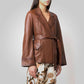 Women Goatskin Belted Brown Leather Jacket - Leather Loom