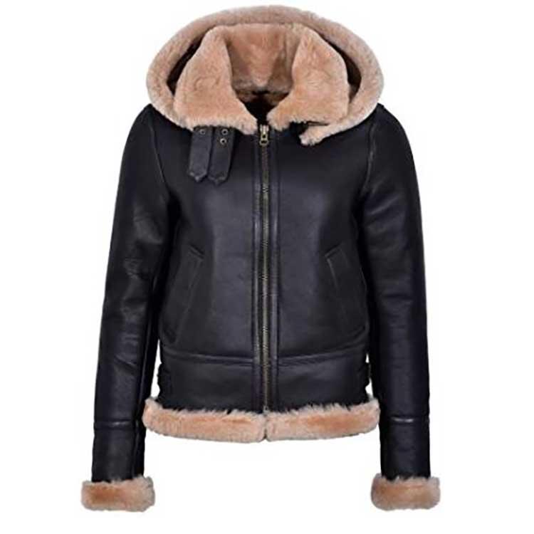 Aviator Hooded Flying Leather Jacket For Women - Leather Loom