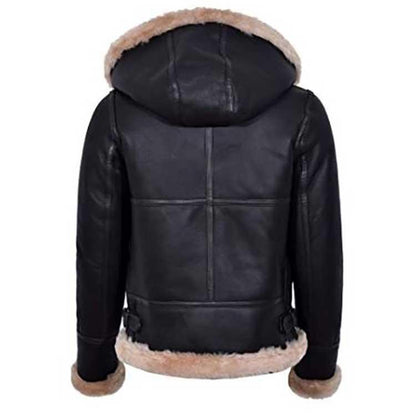 Aviator Hooded Leather Jacket for Women