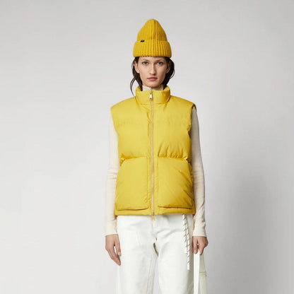 Women Yellow Sleeveless Puffer Vest - Leather Loom