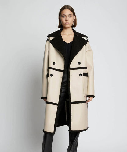 Women's Aviator Shearling Leather Trench Long Coat - Leather Loom