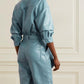 Women's Blue Utility leather Jumpsuit - Leather Loom
