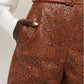 Women's Brown Light Pattern High Waist Leather Shorts - Leather Loom