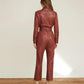Women's Brown One Piece Belted Leather Jumpsuit - Leather Loom