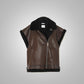 Women's Dark Brown Sheepskin Leather Black Shearling Vest - Leather Loom