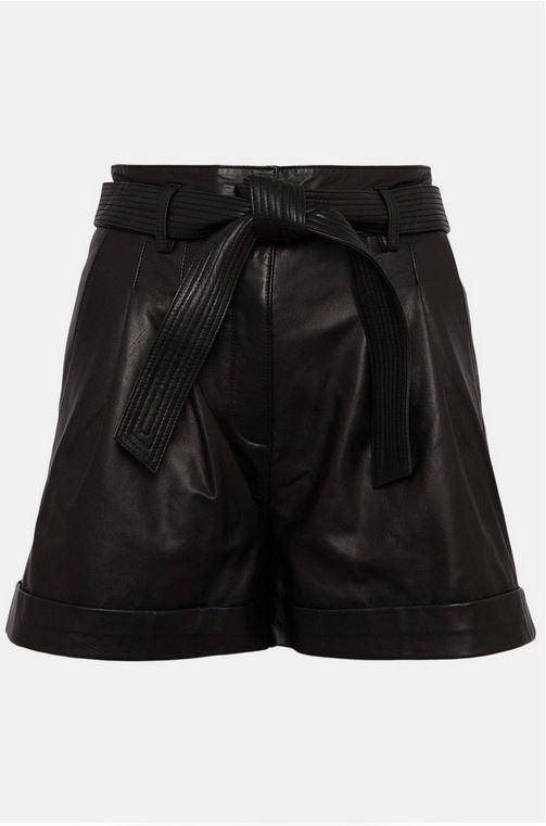 Women's High Waist Black Leather Belted Shorts - Leather Loom