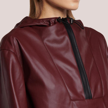 Women's Hooded Red Leather Bomber Jacket - Leather Loom