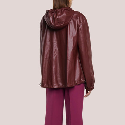 Women's Hooded Red Leather Bomber Jacket - Leather Loom