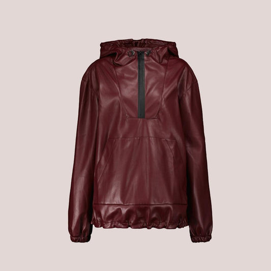 Women's Hooded Red Leather Bomber Jacket - Leather Loom